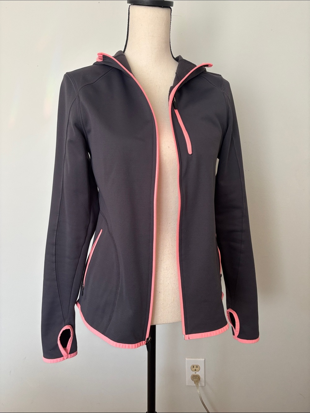 Athletic Hooded Jacket with coral Trim